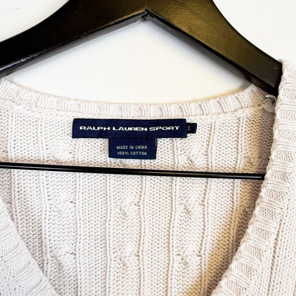 Ralph Lauren Sport Womens Cotton Cable Knit VNeck Sweater White - L - Picture 3 of 8